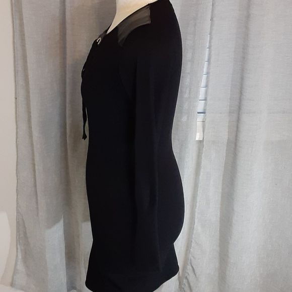 Say What? Black Long Sleeve Sweater Dress with Faux Leather Shoulder Pat… - Picture 4 of 11